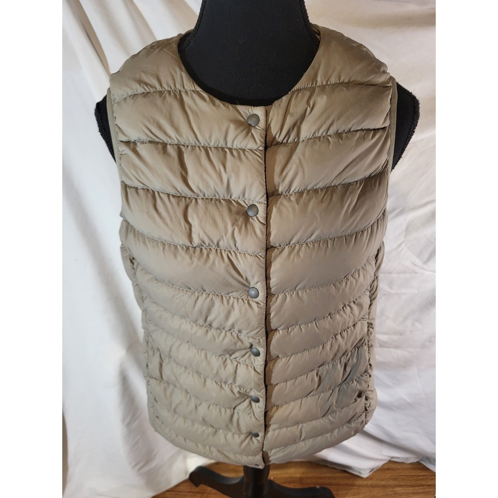 Muji Down Vest Puffer Womens Large Lightweight Quilted Collarless Light Beige